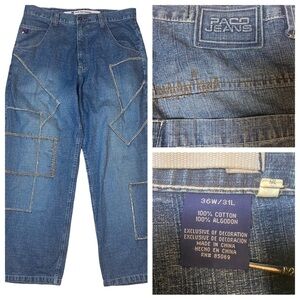 Vintage Y2K  Paco‎ Elite Jeans Patchwork Stitching Baggy Fit Wide Leg 36x31